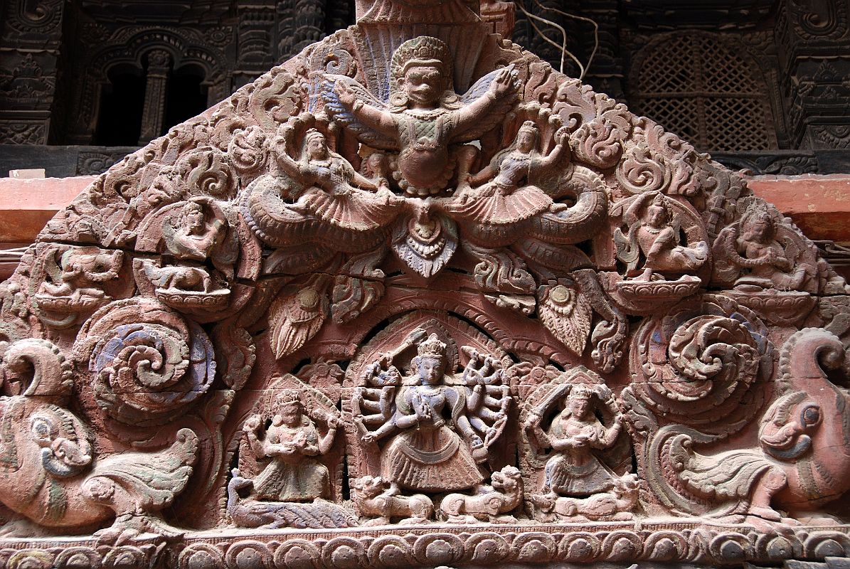 Kathmandu Patan Durbar Square Mul Chowk 21 Wooden Carved Torana Close Up With Garuda Above 
